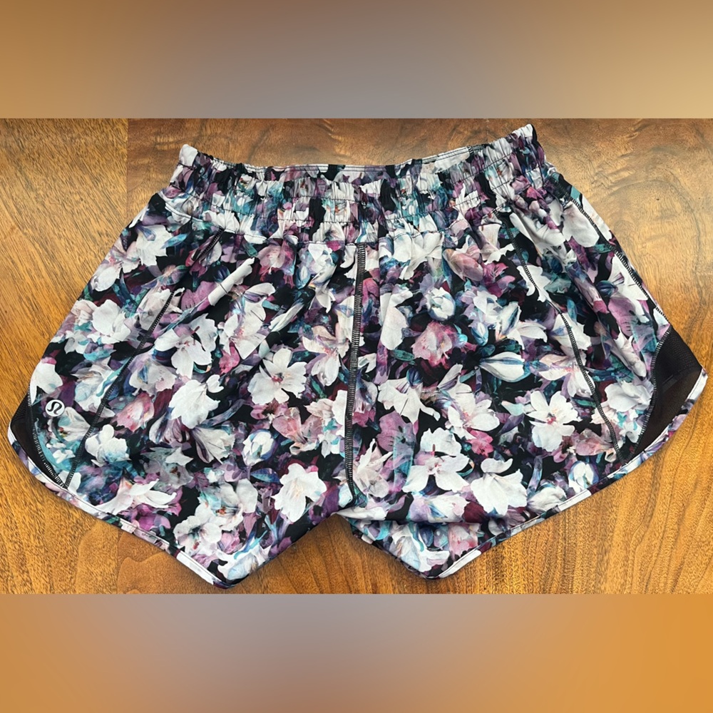 lululemon athletica Floral Athletic Shorts in Black, White, Pink, Purple, Teal